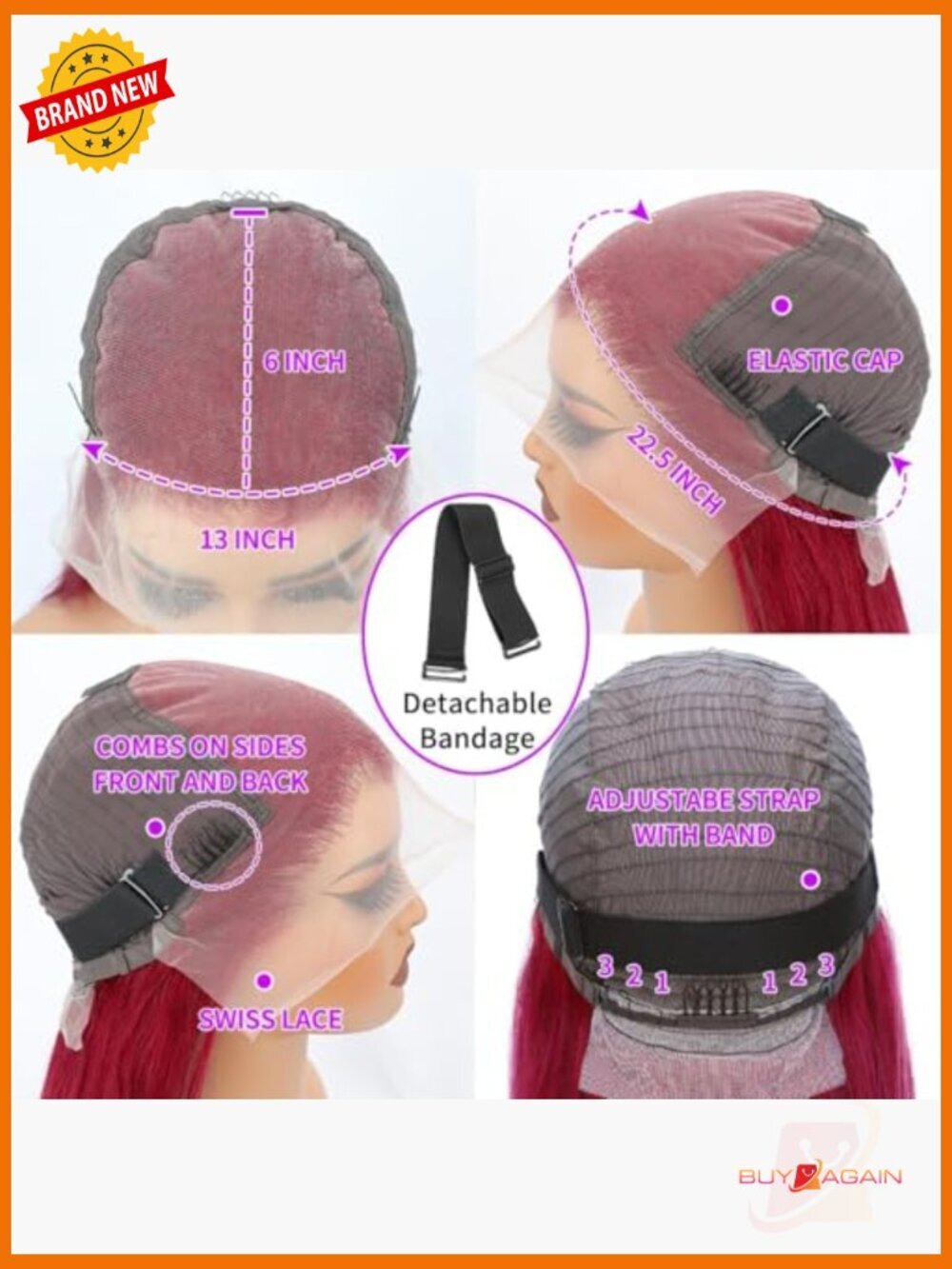 13x6 Straight Lace Front Wig 200% Density Pre Plucked Baby Hair Glueless Human - Picture 3 of 6